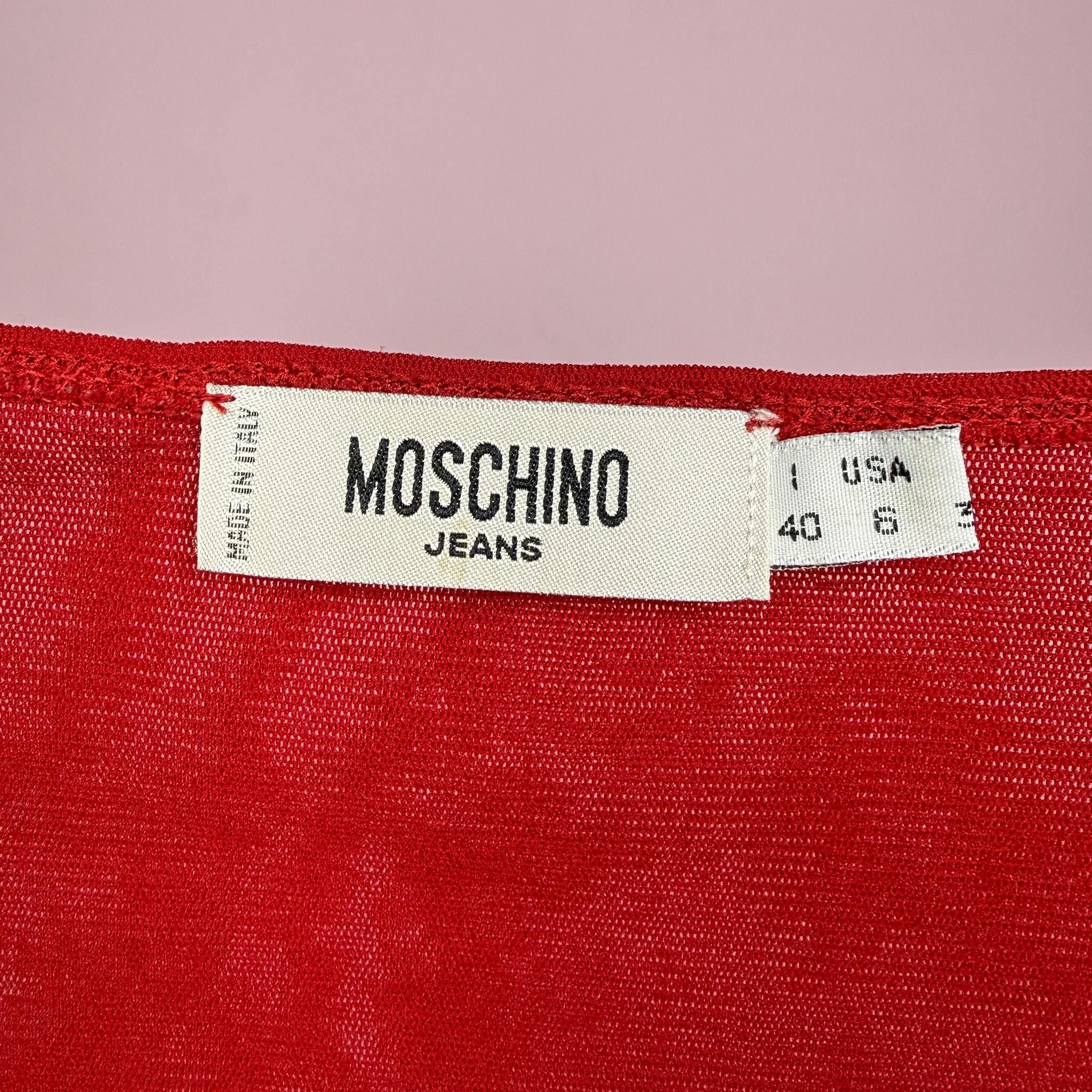 Vintage Y2K Red Mesh Top Moschino Floral Appliqué Party 2000s Size S