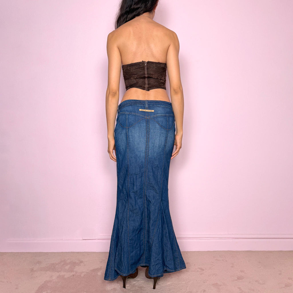 Vintage Y2K Maxi Skirt Blue Denim Gaultier JPG Low Rise Mermaid 2000s Size S