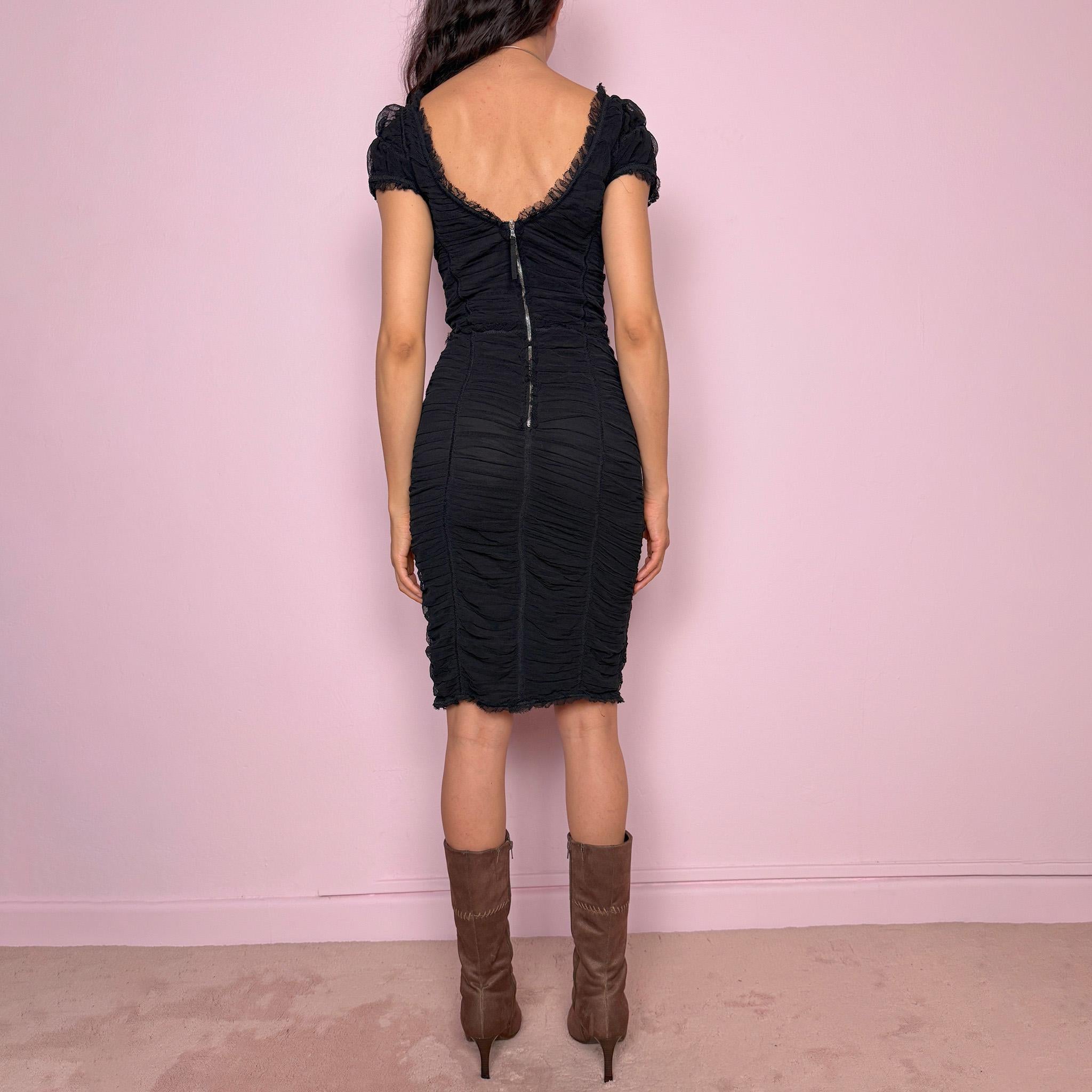 Vintage Y2K Black Dress Dolce Gabbana Ruched Mini Formal Party 2000s Size S