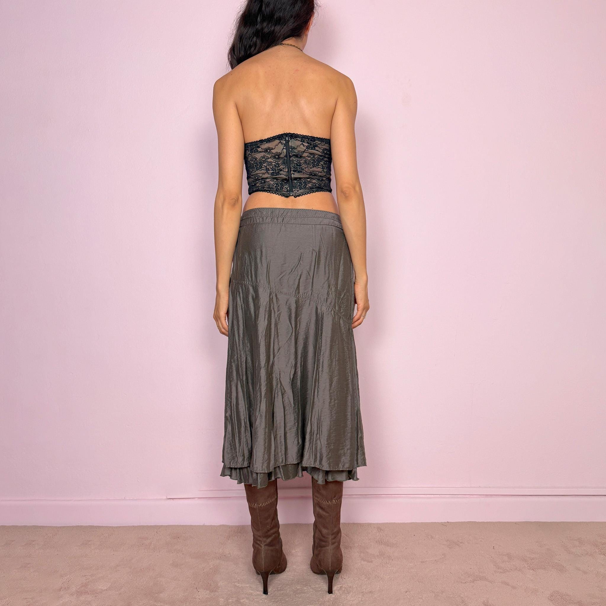 Vintage Y2K Midi Skirt Gray Ruched Draped Deconstructed Avant Garde 2000s Size L
