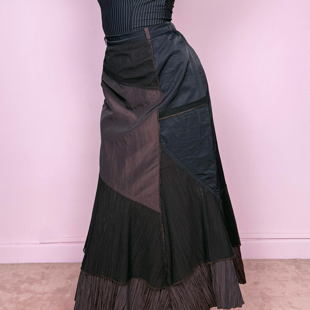 Vintage Black Midi Skirt Layered Asymmetric Patchwork Avant Garde 90s Y2K Size S