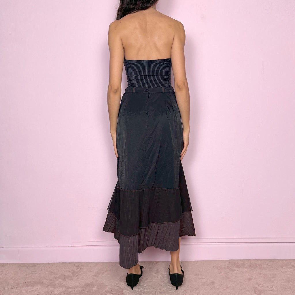 Vintage Black Midi Skirt Layered Asymmetric Patchwork Avant Garde 90s Y2K Size S