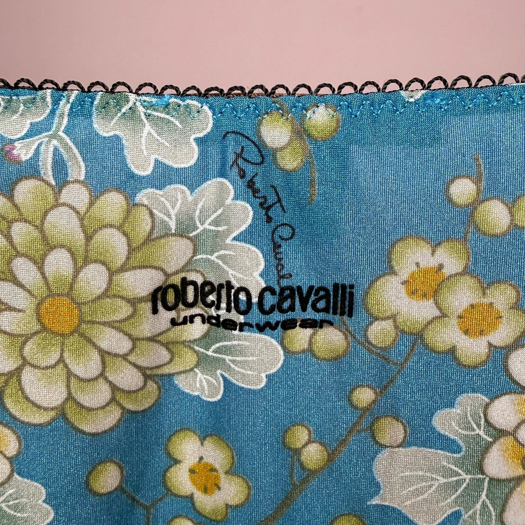 Vintage Blue Cami Top Roberto Cavalli Floral Designer Maximalist Y2K 2000s Size M