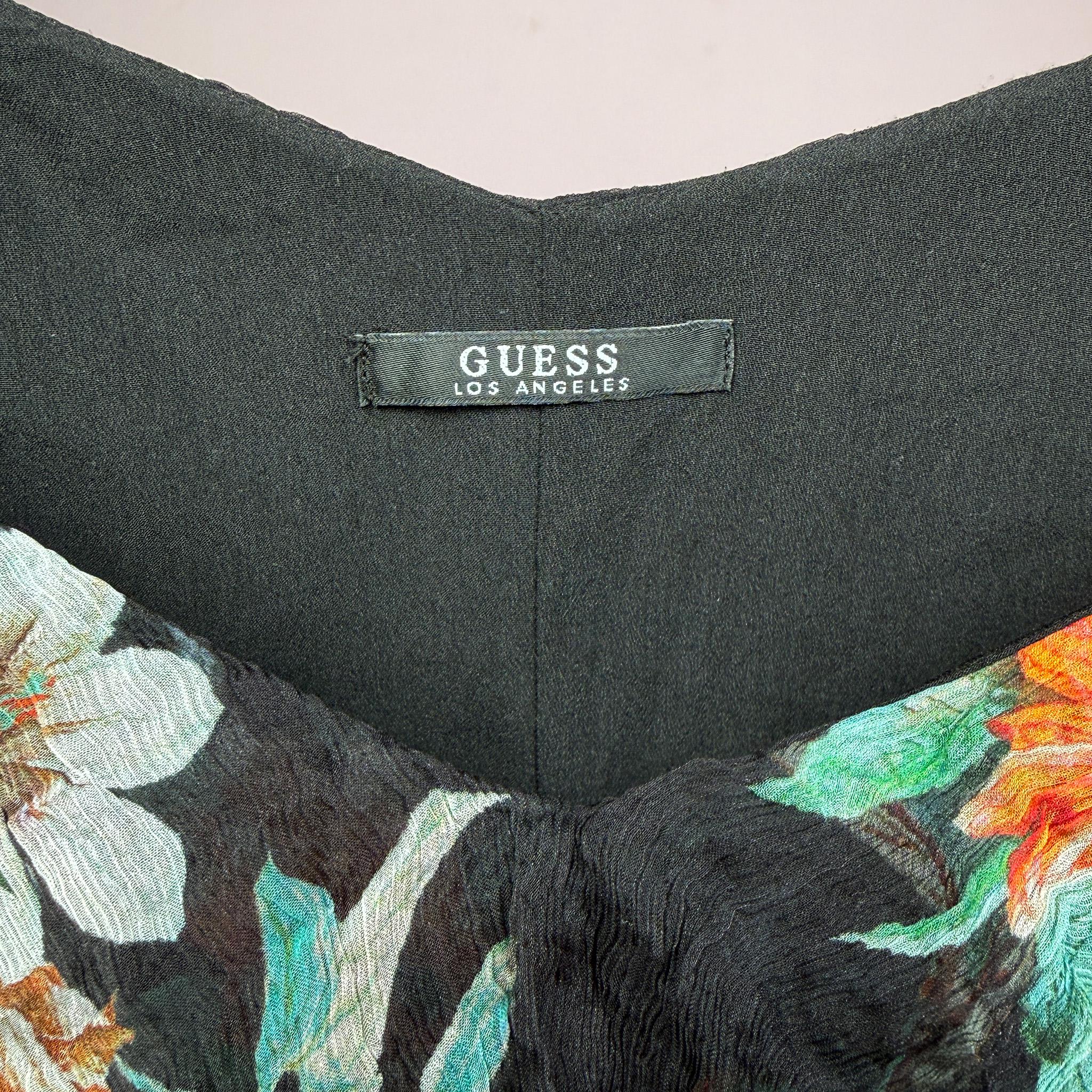 Vintage Black Maxi Dress Guess Floral Ruffle Designer Party Y2K 2000s Size S