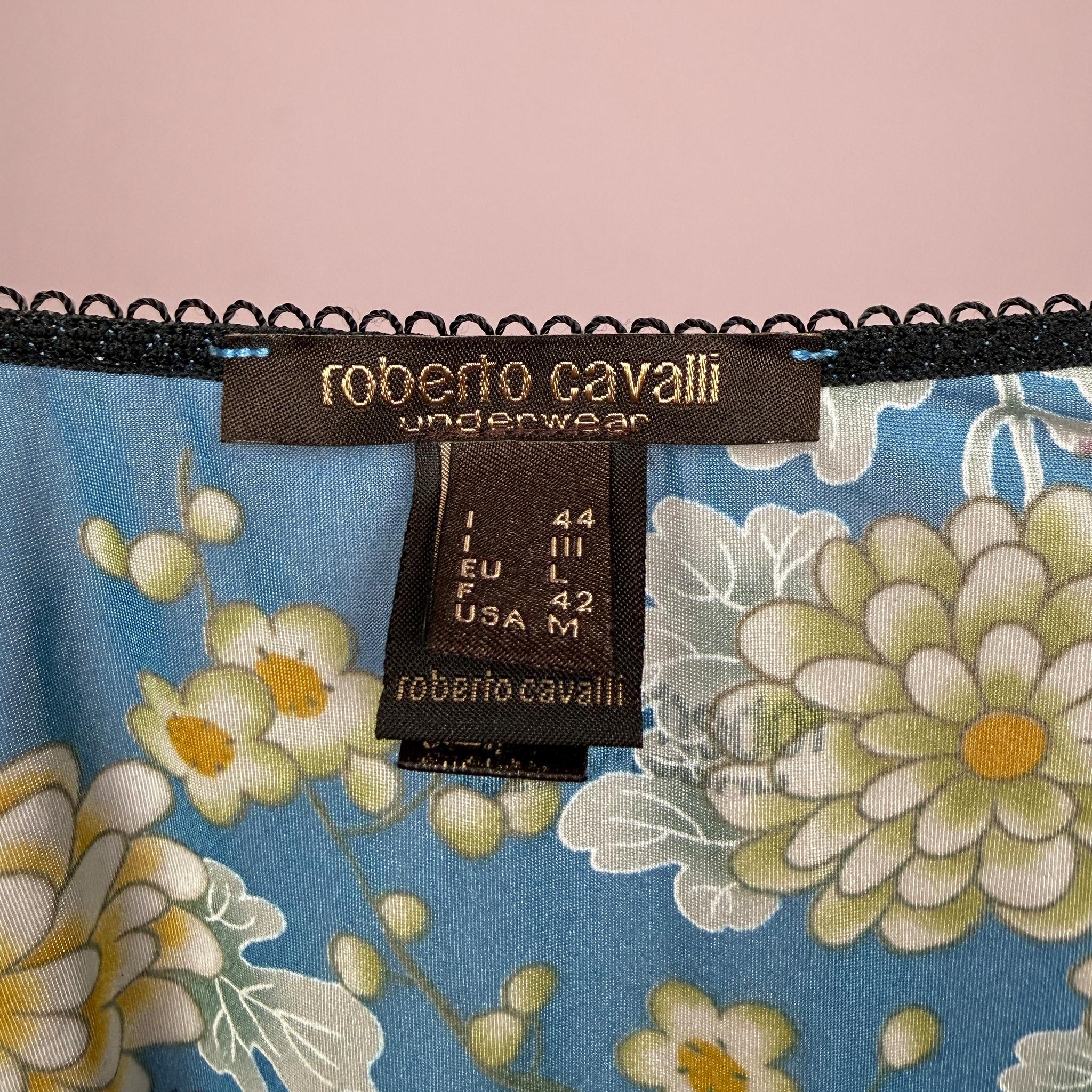 Vintage Blue Cami Top Roberto Cavalli Floral Designer Maximalist Y2K 2000s Size M