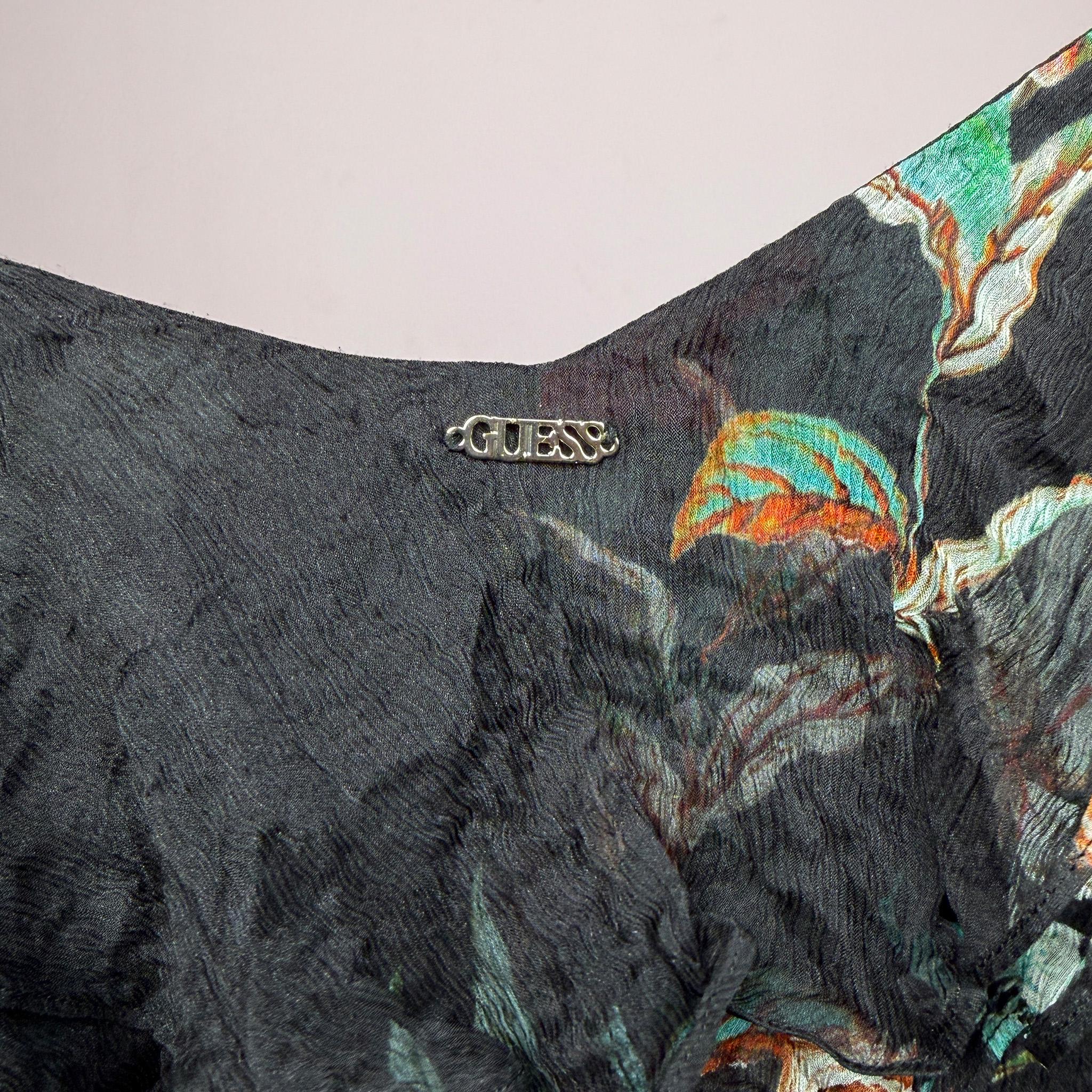 Vintage Black Maxi Dress Guess Floral Ruffle Designer Party Y2K 2000s Size S