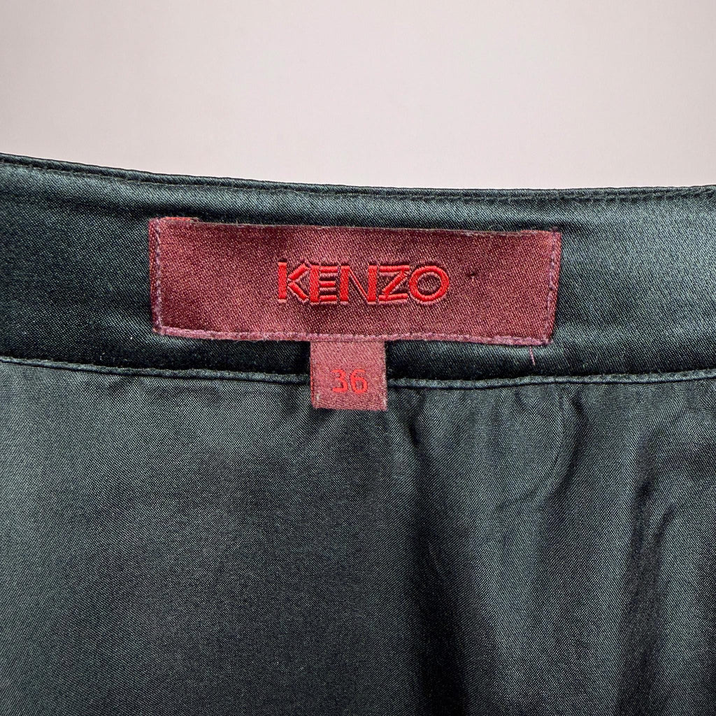 Vintage Black Midi Skirt Kenzo Silk Satin Designer Formal Y2K 2000s Size S