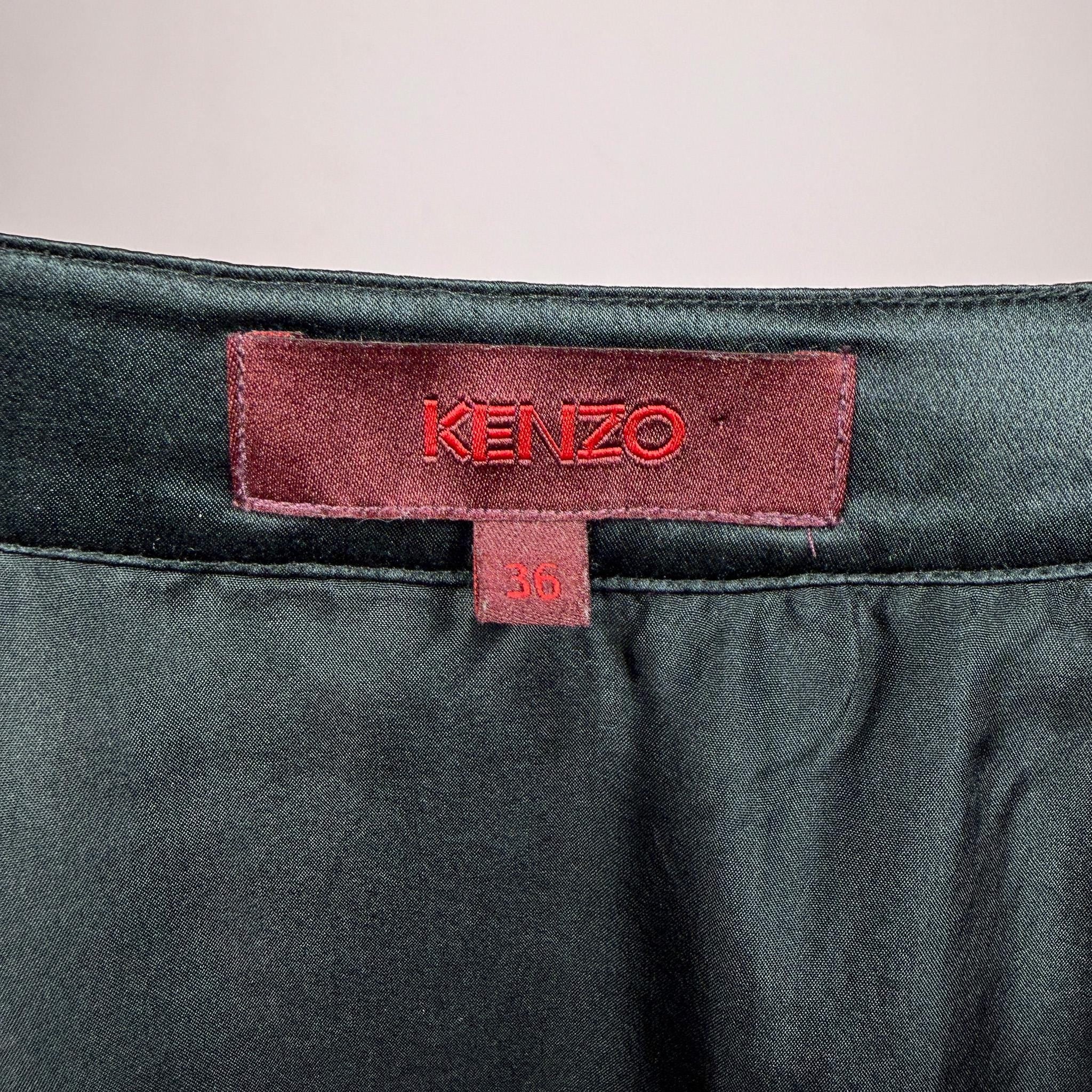 Vintage Black Midi Skirt Kenzo Silk Satin Designer Formal Y2K 2000s Size S
