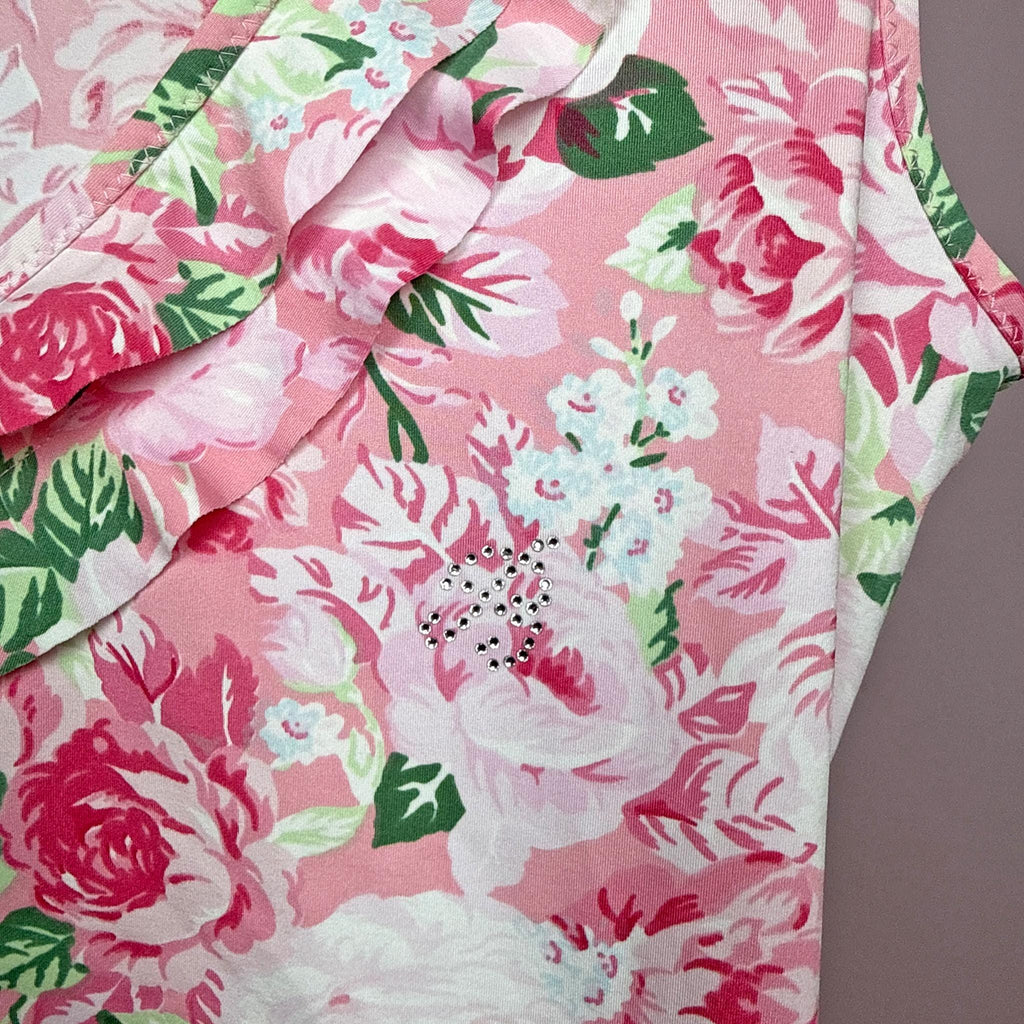 Vintage Pink Top Blumarine Beachwear Ruffle Floral Designer Y2K 2000s Size S