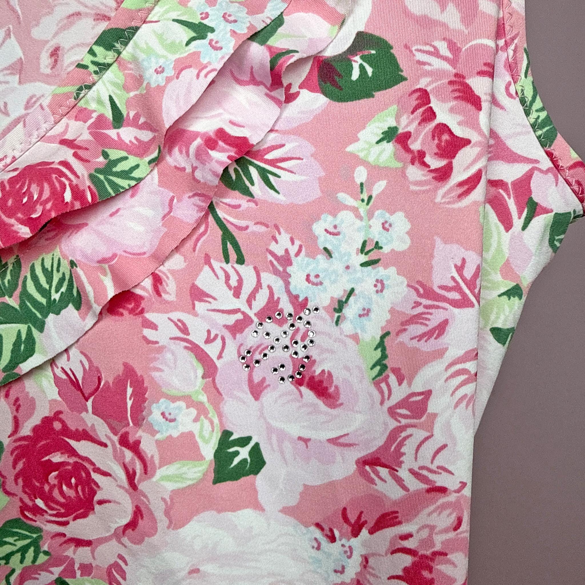 Vintage Pink Top Blumarine Beachwear Ruffle Floral Designer Y2K 2000s Size S