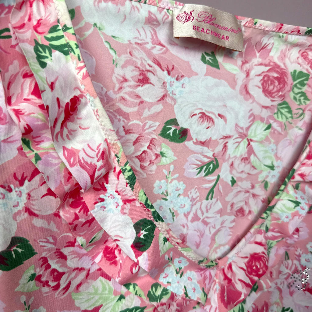 Vintage Pink Top Blumarine Beachwear Ruffle Floral Designer Y2K 2000s Size S
