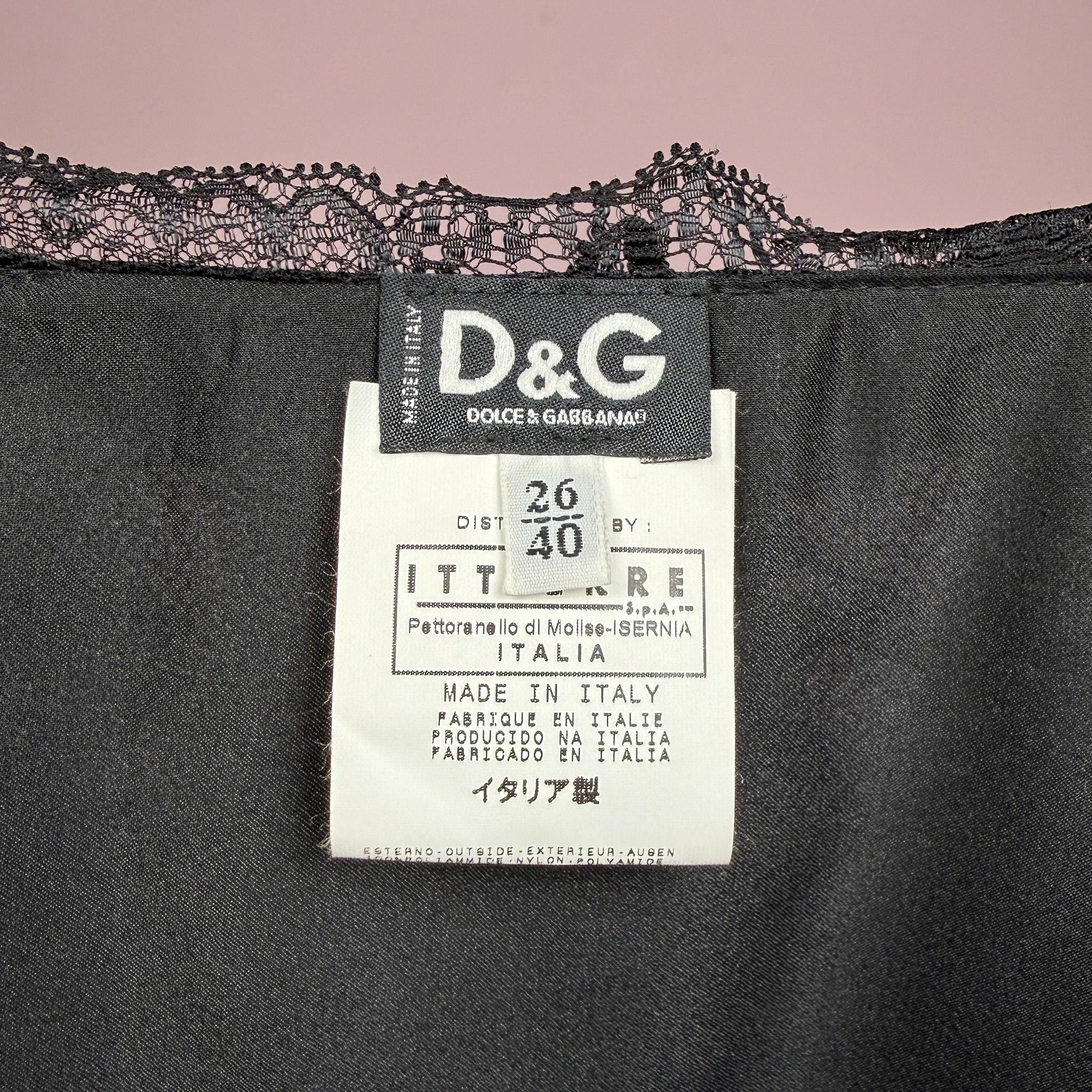 Vintage Black Mini Skirt Dolce Gabbana D&G Lace Ribbon Designer Y2K 2000s Size S