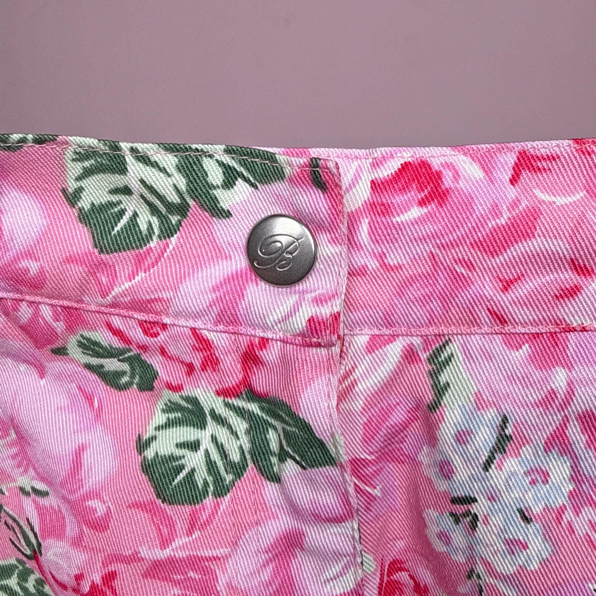 Vintage Pink Shorts Blumarine Beachwear Floral Designer Summer Y2K 2000s Size S