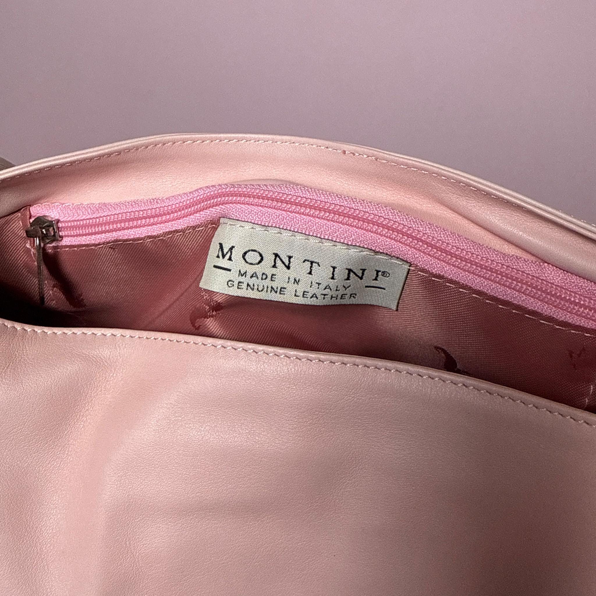 Vintage Pink Shoulder Bag Leather Jeweled Baguette Rhinestone Pastel Y2K 2000s