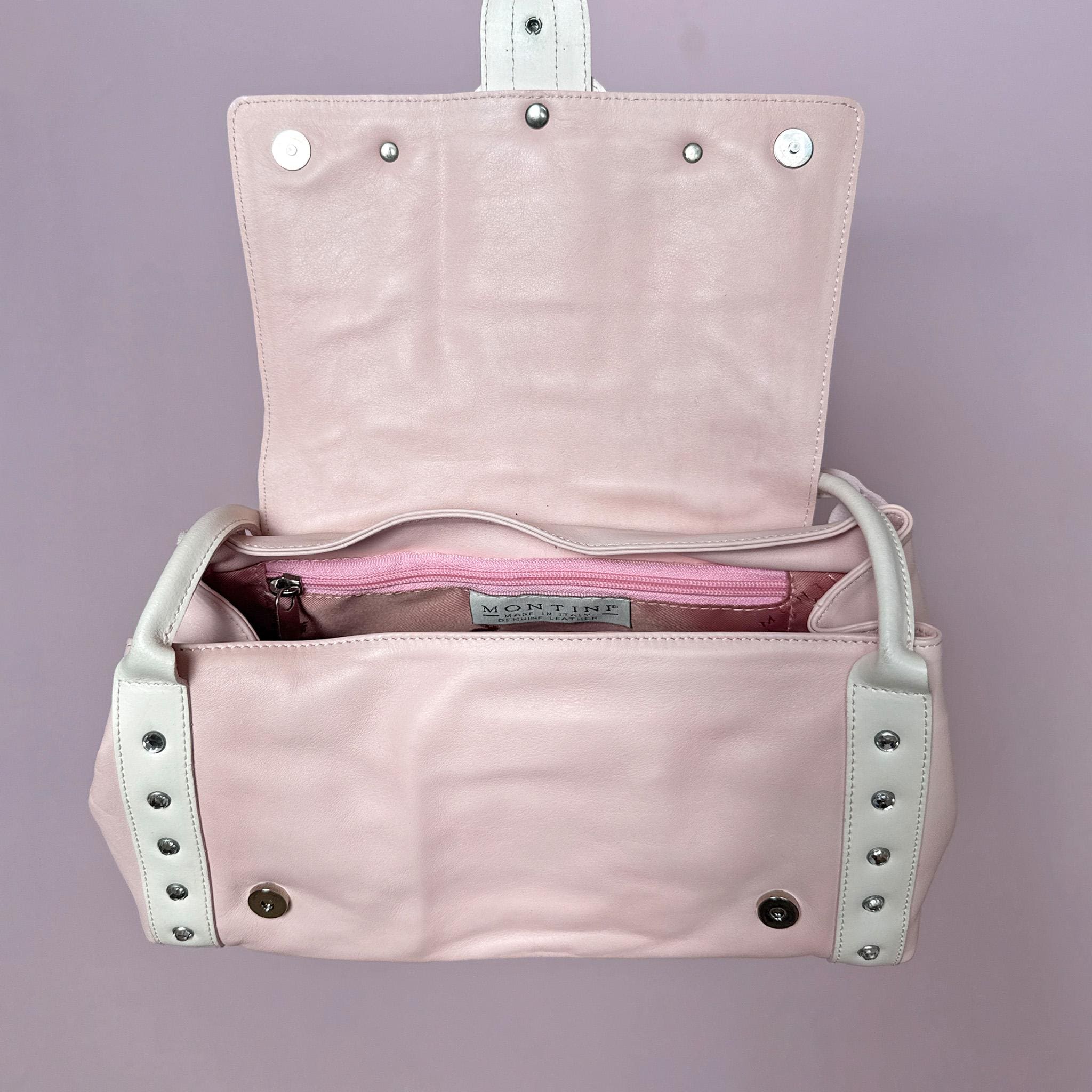 Vintage Pink Shoulder Bag Leather Jeweled Baguette Rhinestone Pastel Y2K 2000s