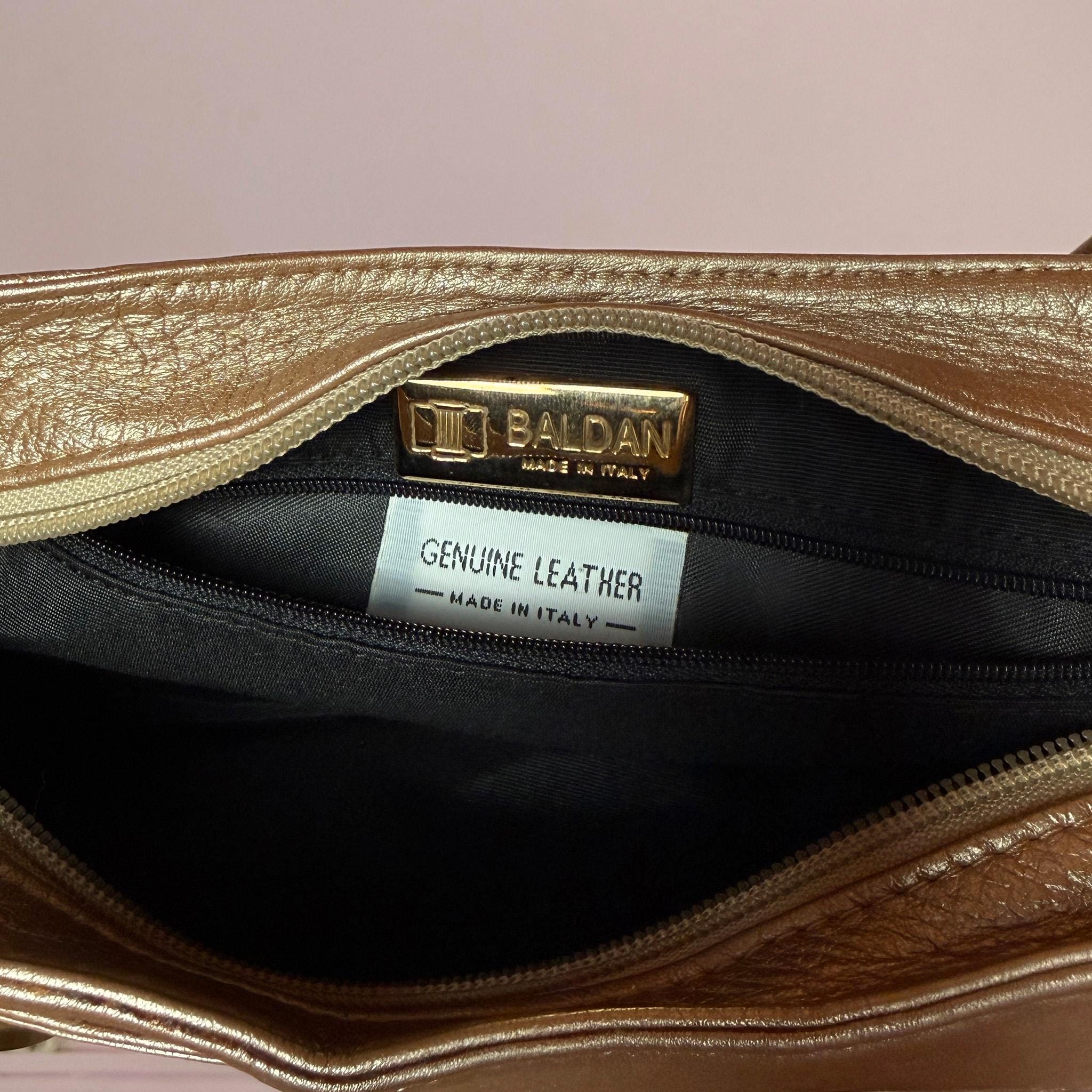 Vintage Shoulder Bag Metallic Bronze Leather Baguette Hardware Y2K 2000s