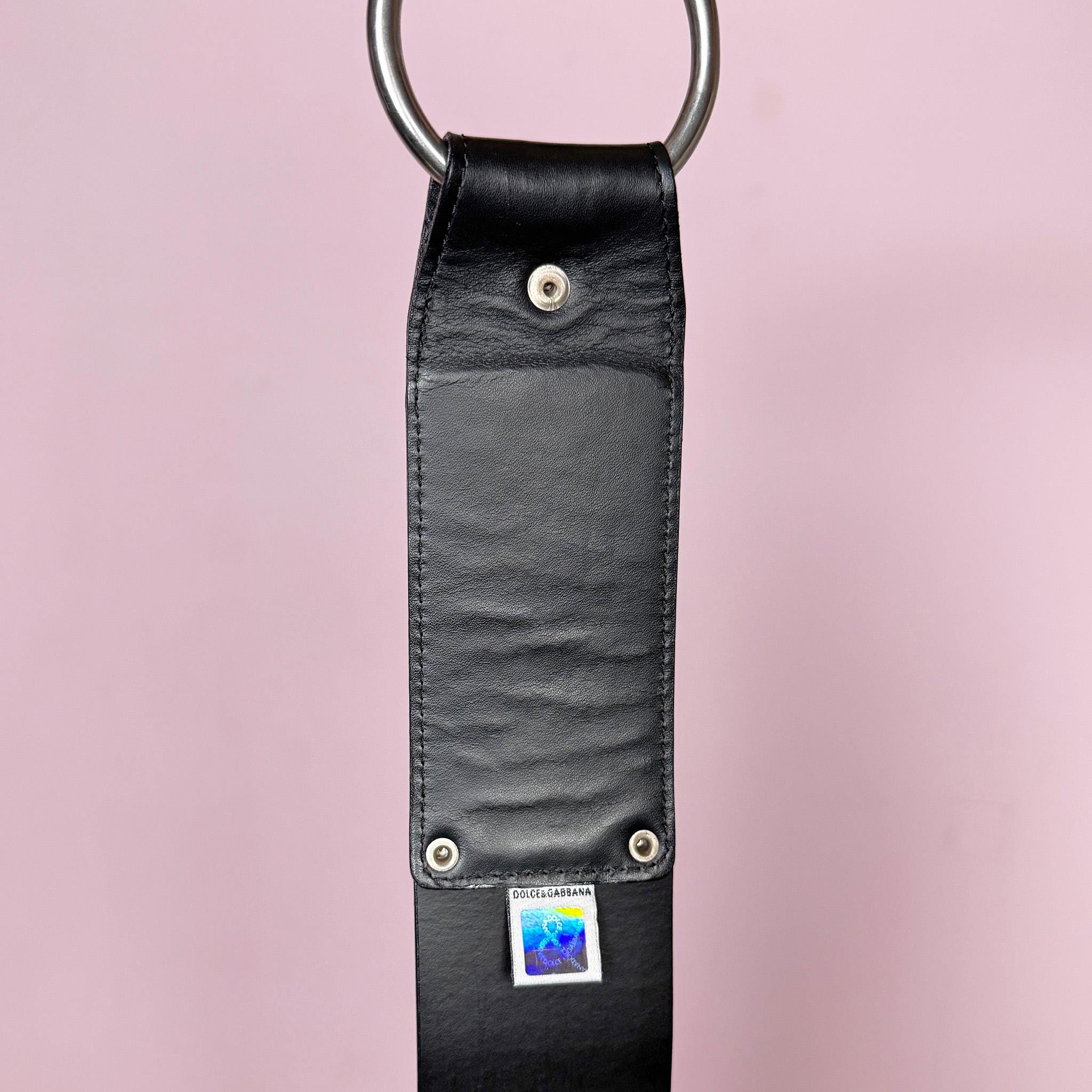 Vintage Black Leather Belt D&G Dolce Gabbana Wide O Ring Designer Y2K 2000s
