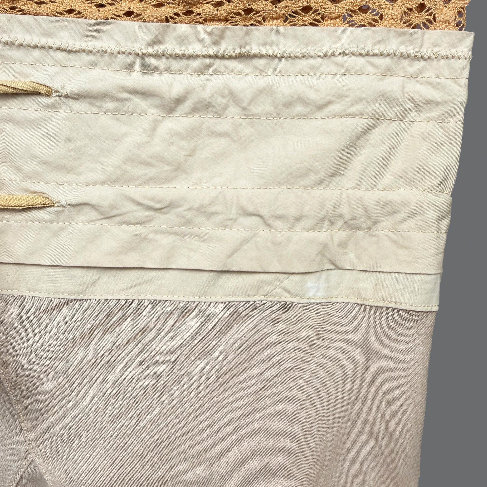 Vintage Beige Midi Skirt Asymmetric Cotton Lace Up Fairy Summer Y2K 2000s Size S