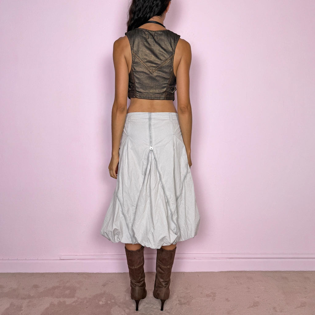 Vintage Gray Midi Skirt Bubble Zipper Avant Garde Futuristic Y2K 2000s Size L