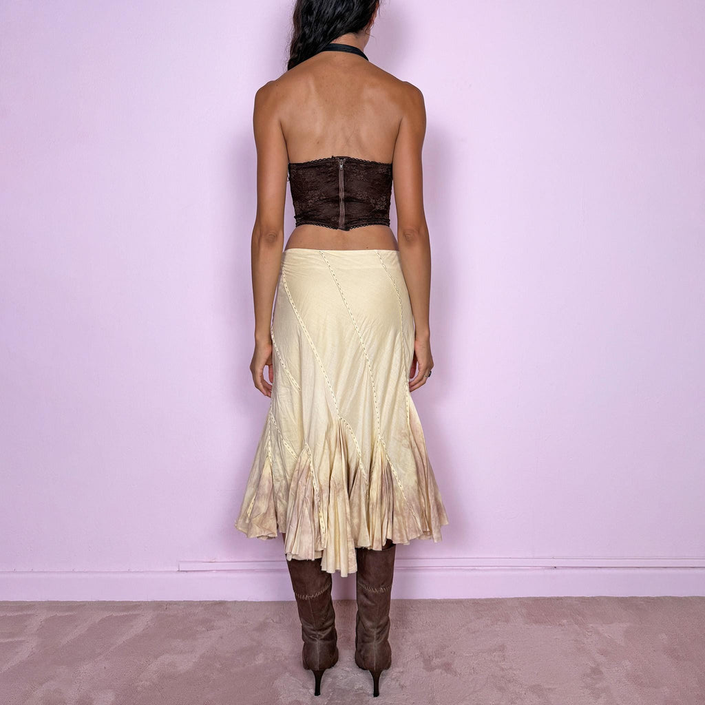 Vintage Yellow Midi Skirt Asymmetric Fairy Boho Godet Y2K 2000s Size S