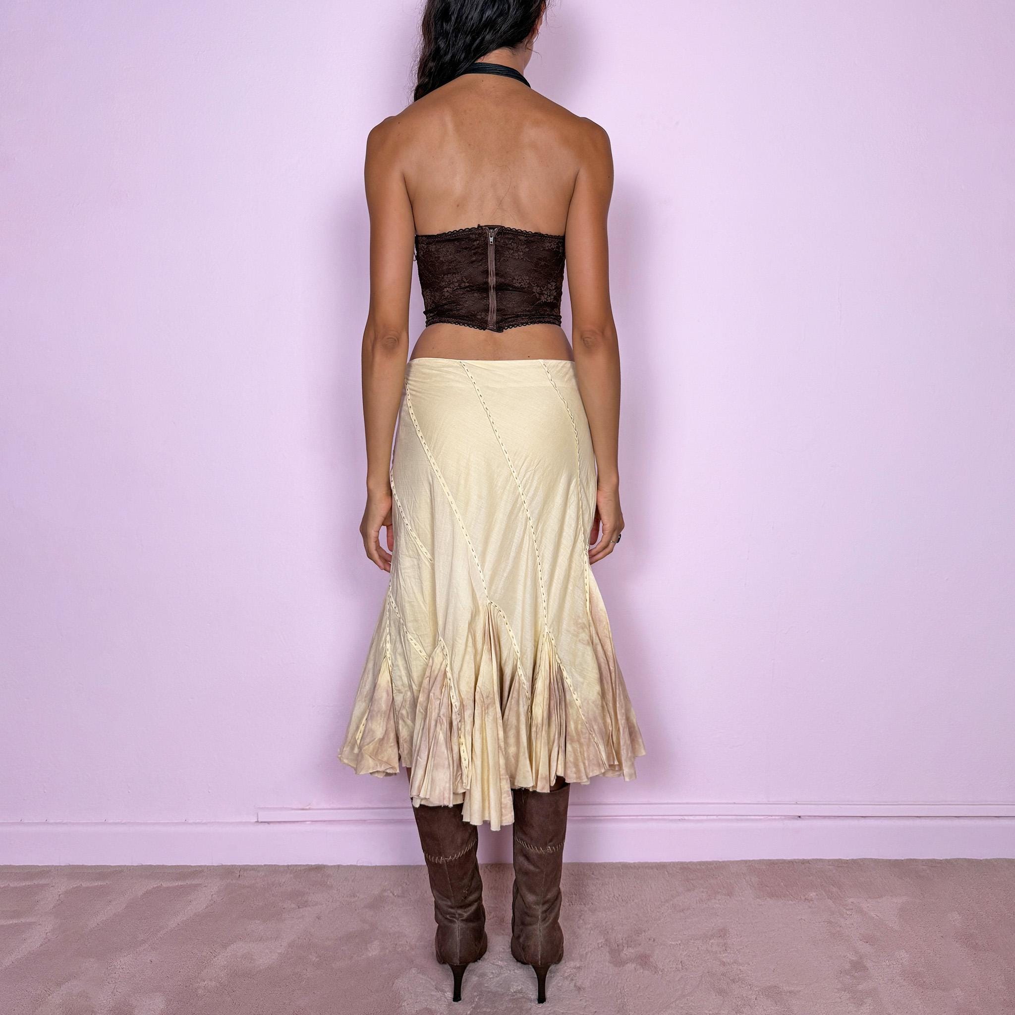 Vintage Yellow Midi Skirt Asymmetric Fairy Boho Godet Y2K 2000s Size S