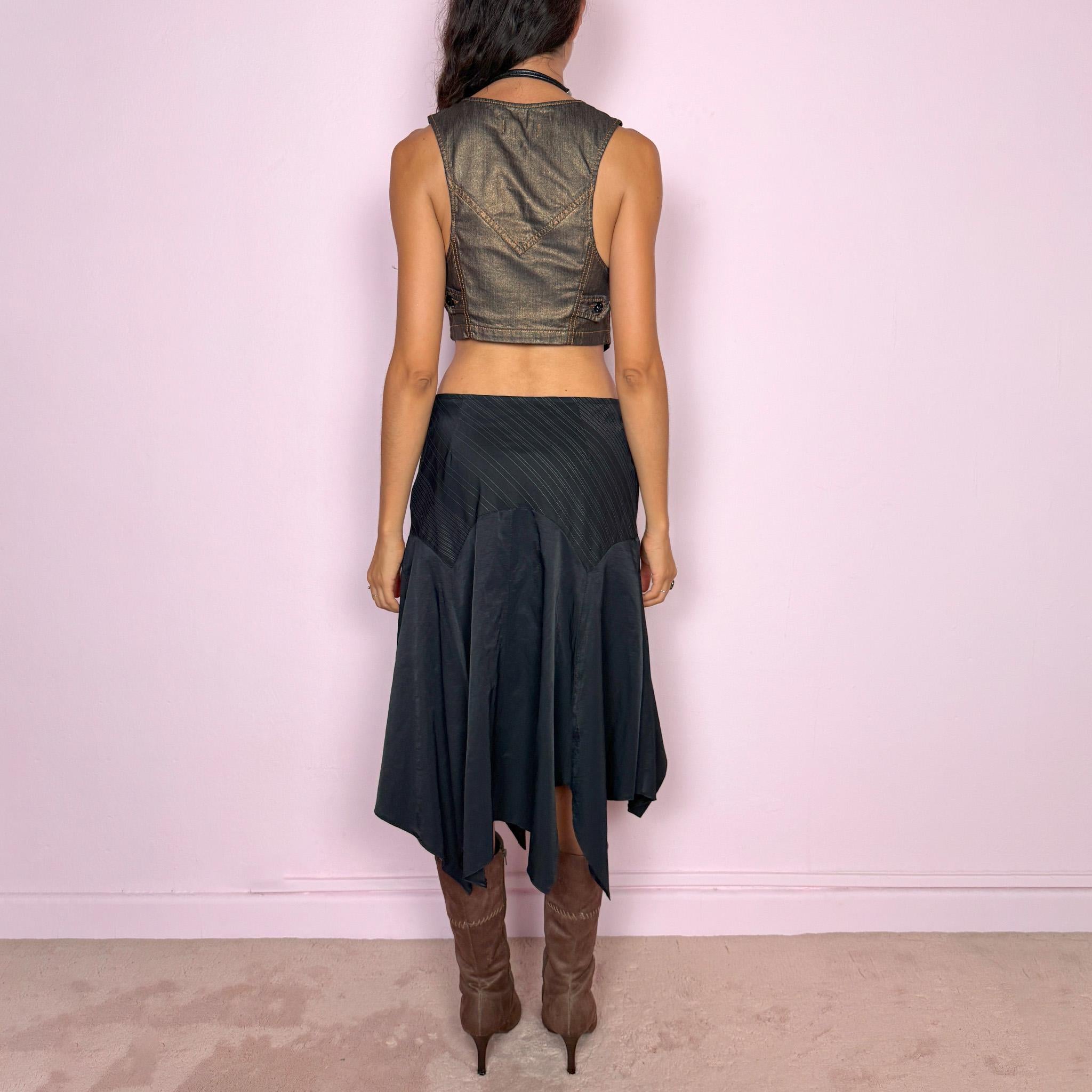 Vintage Black Midi Skirt Asymmetric Patchwork Avant Garde Y2K 2000s Size M