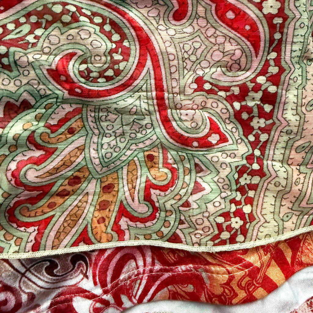 Vintage Silk Midi Skirt Paisley Godet Asymmetric Sheer Boho Y2K 2000s Size S