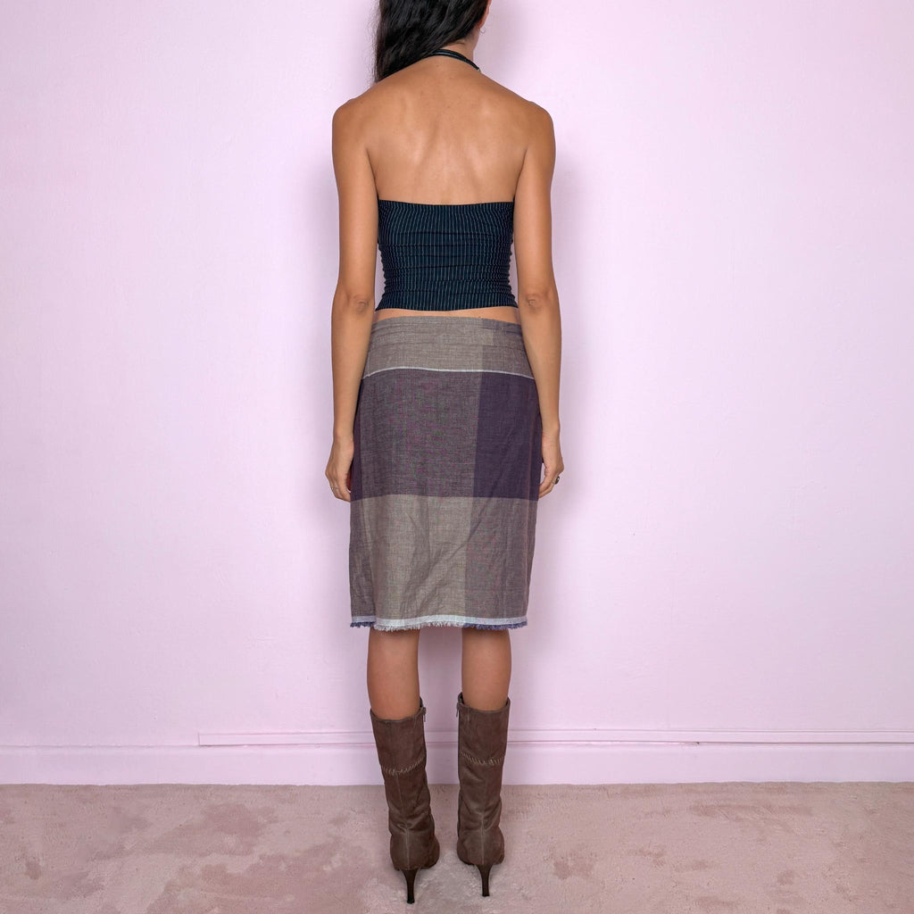 Vintage Wrap Midi Skirt Linen Buckle Brown Deconstructed Y2K 2000s Size M