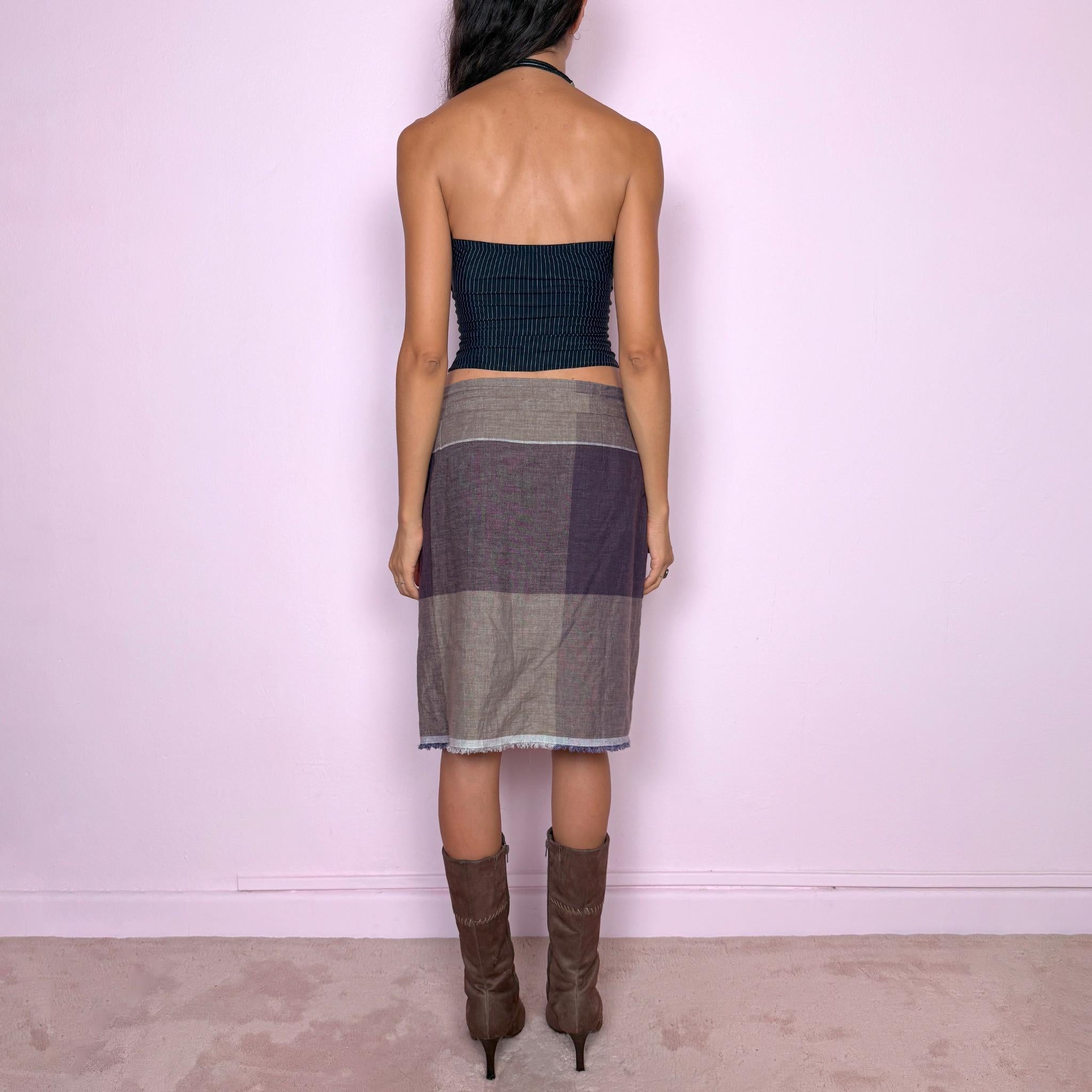 Vintage Wrap Midi Skirt Linen Buckle Brown Deconstructed Y2K 2000s Size M