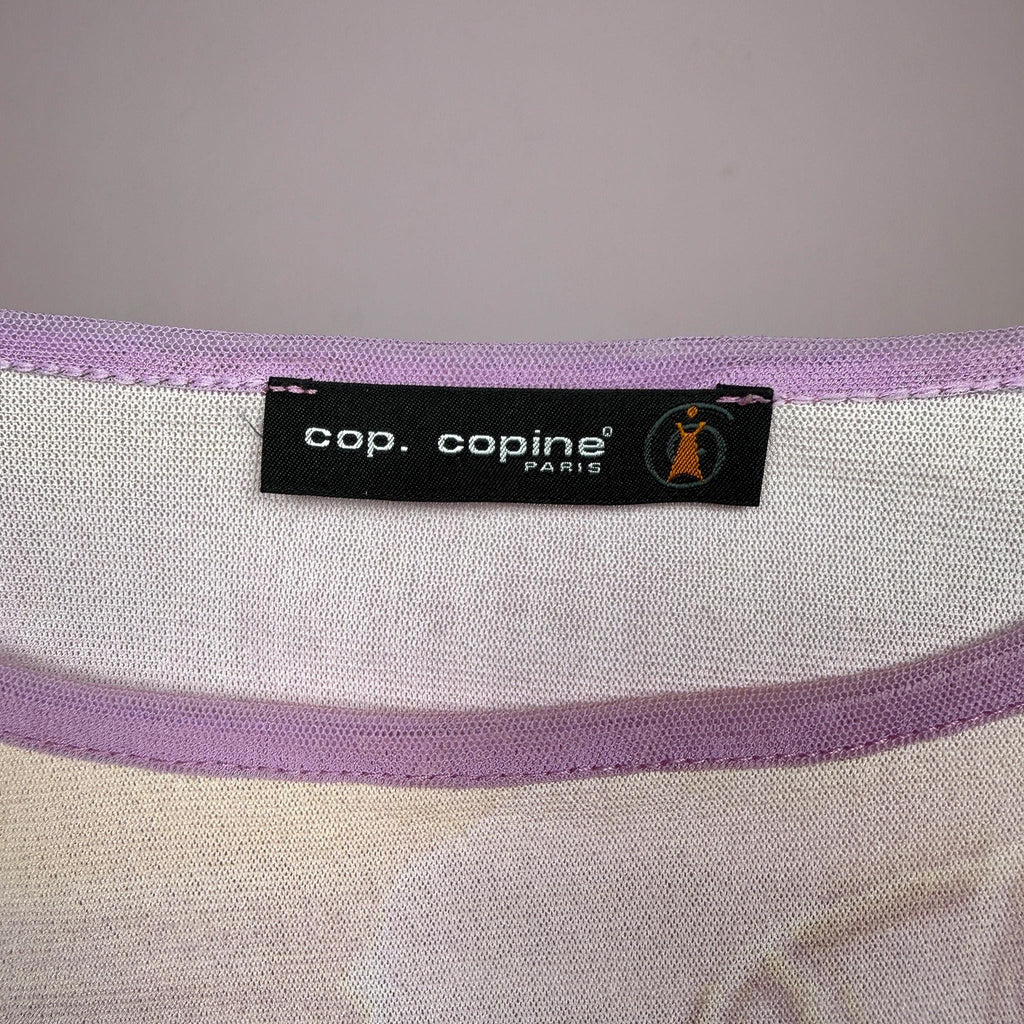 Vintage Graphic Mesh Top Cop Copine Pastel Print Long Sleeve Y2K 2000s Size S