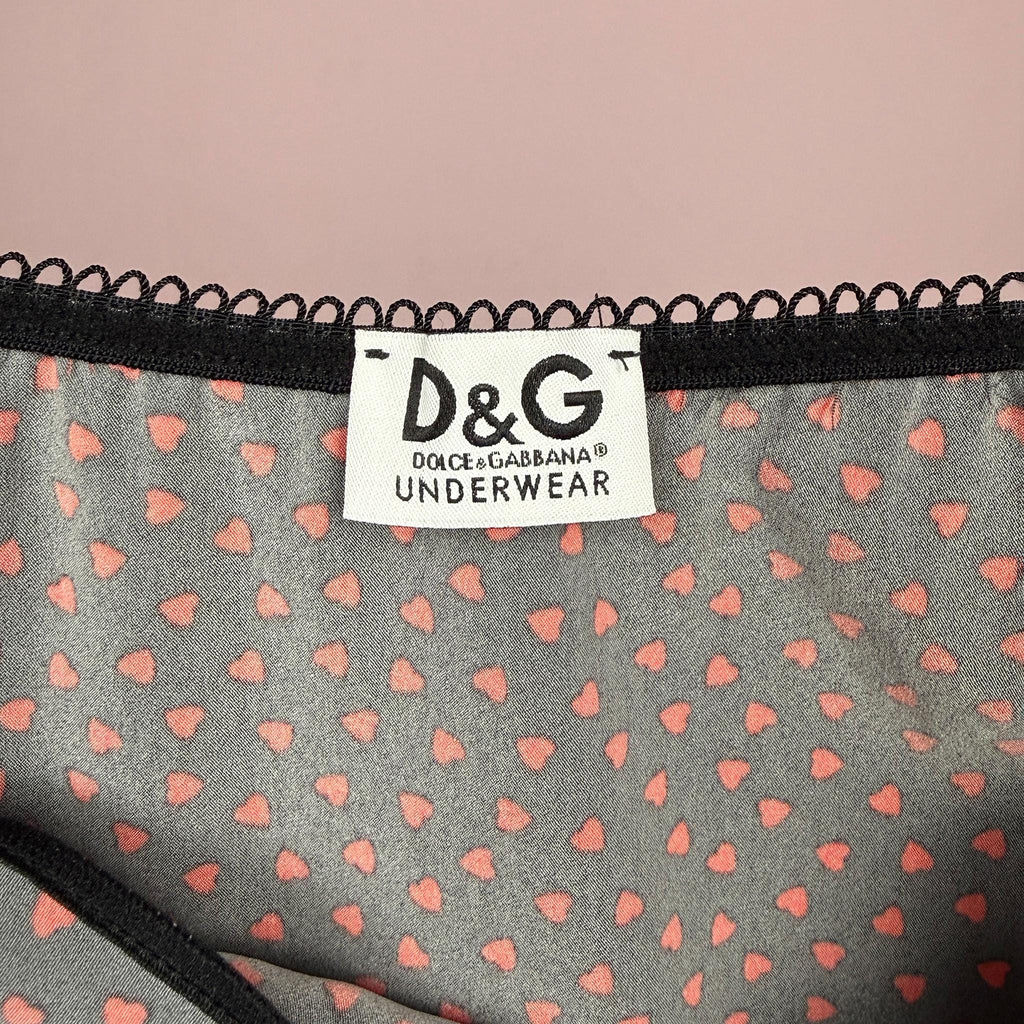 Vintage Black Top Dolce Gabbana D&G Satin Heart Lace Cami Designer 2000s Size M