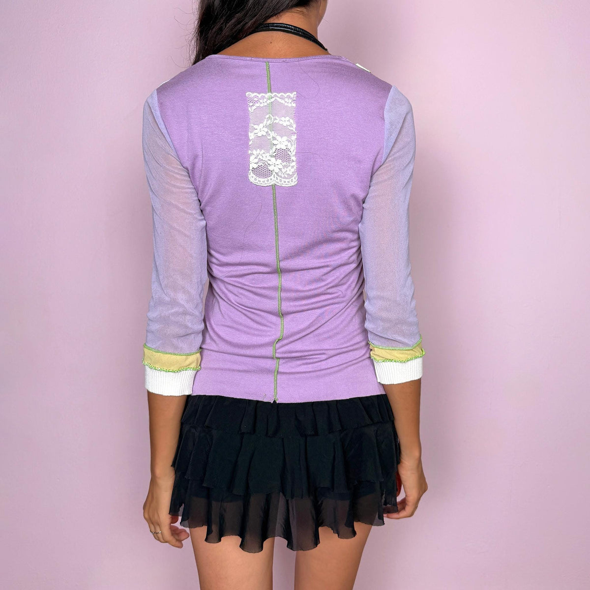 Vintage Mesh Top Pastel Graphic Layered Sheer Avant Garde Art Y2K 2000s Size S