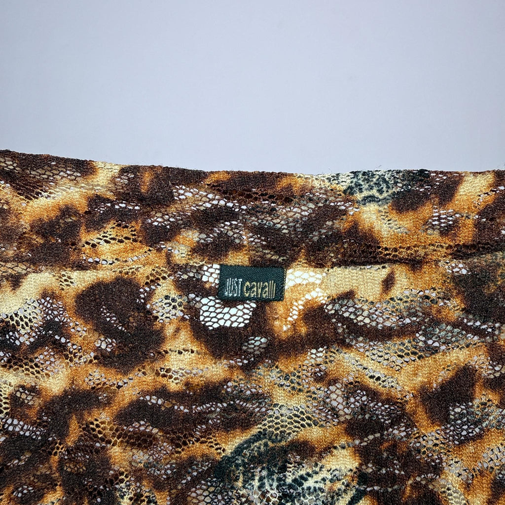 Vintage Lace Top Roberto Cavalli Leopard One Shoulder Designer Y2K 2000s Size S