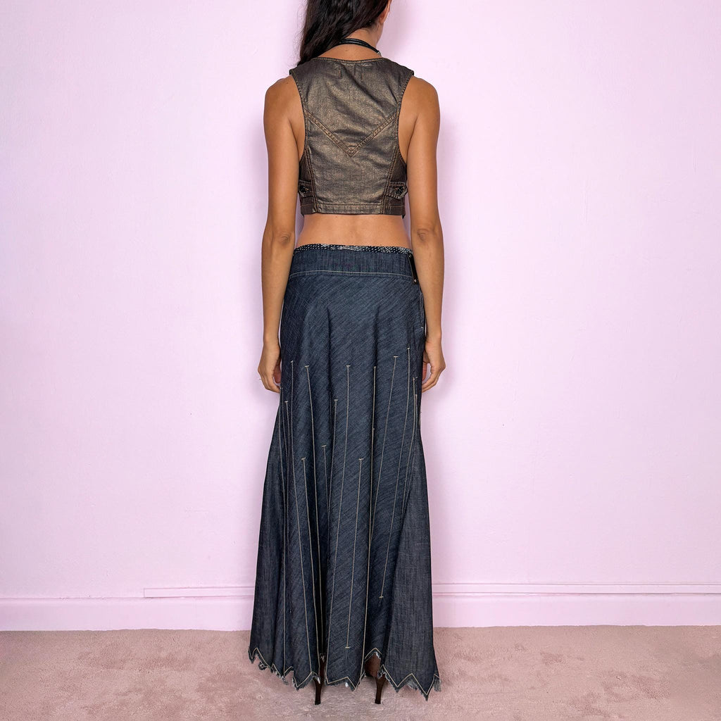 Vintage Denim Maxi Skirt Girbaud Cotton Avant Garde Y2K 2000s Size M