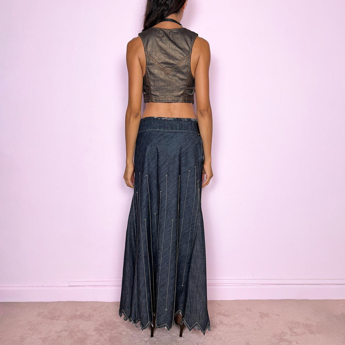 Vintage Denim Maxi Skirt Girbaud Cotton Avant Garde Y2K 2000s Size M
