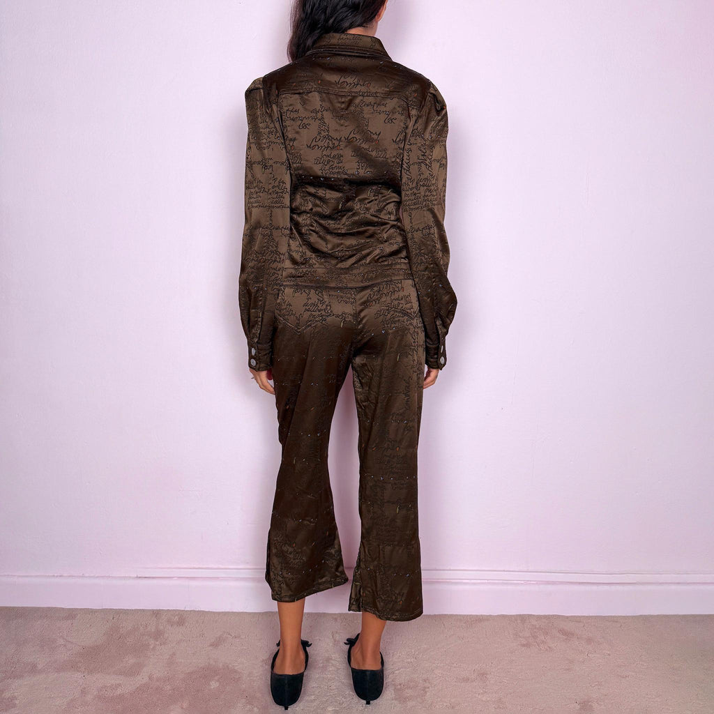 Vintage Two Piece Set Christian Lacroix Brown Graphic Suit 90s Y2K 2000s Size M
