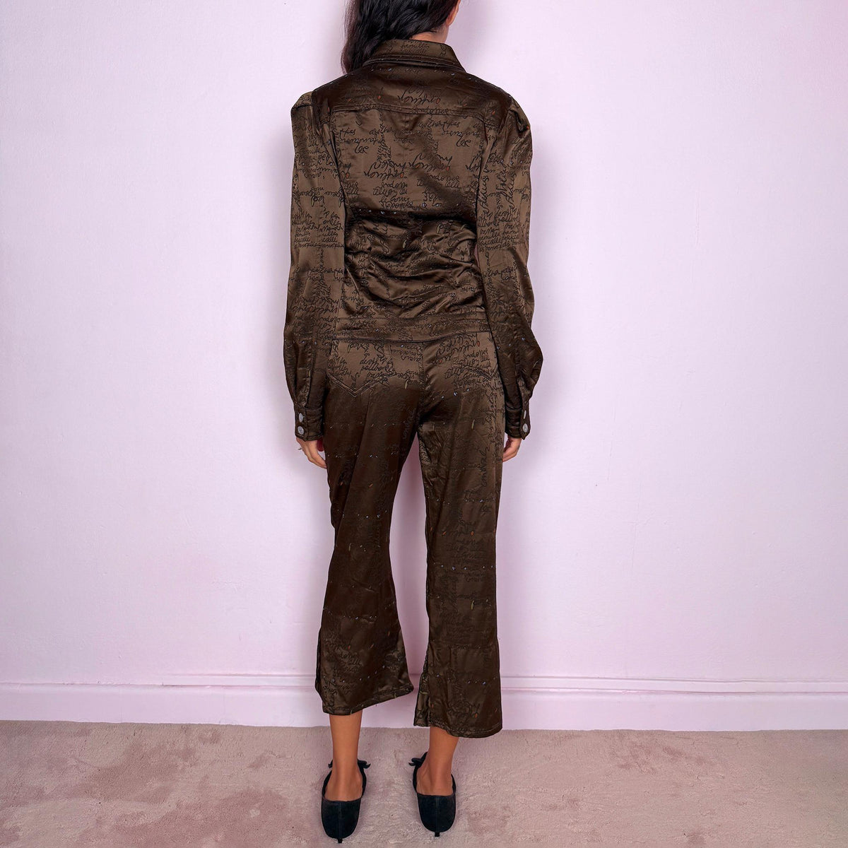 Vintage Two Piece Set Christian Lacroix Brown Graphic Suit 90s Y2K 2000s Size M