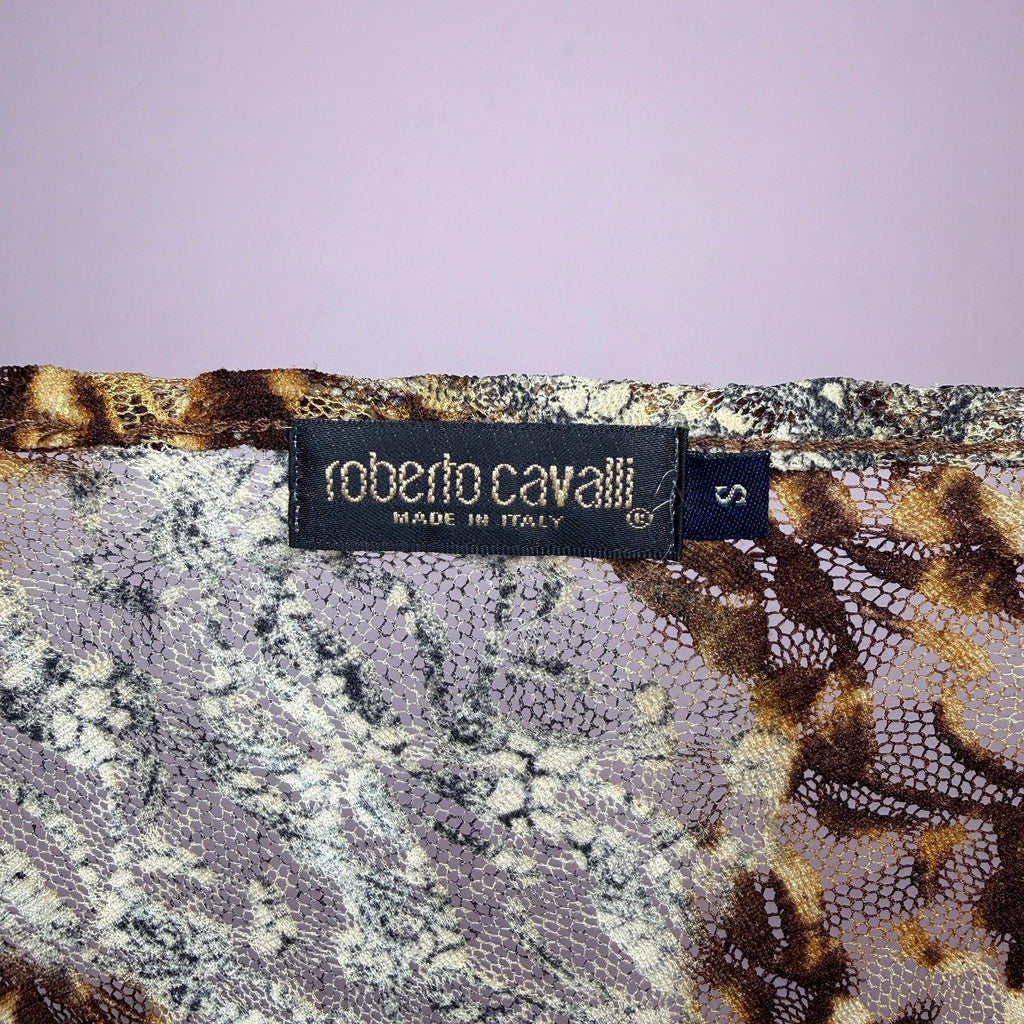 Vintage Lace Top Roberto Cavalli Leopard One Shoulder Designer Y2K 2000s Size S