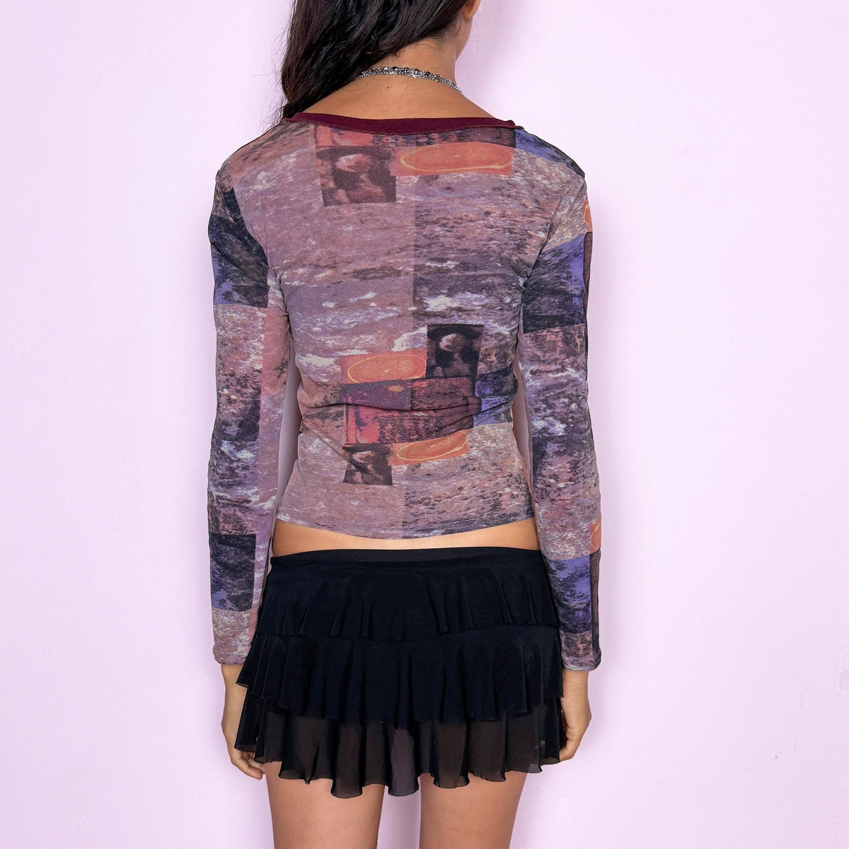 Vintage Graphic Mesh Top Face Deconstructed Avant Garde Y2K 2000s Size M