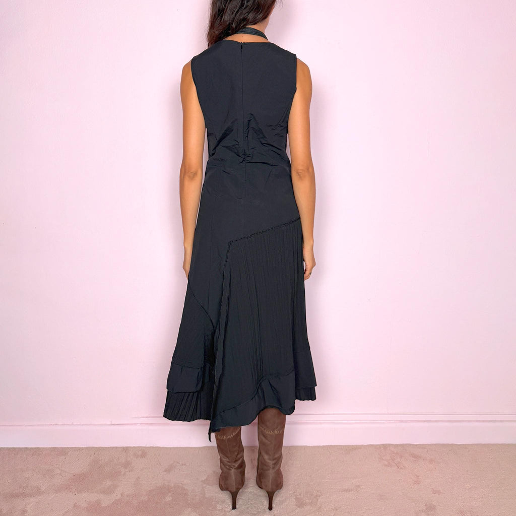 Vintage Black Midi Dress Asymmetric Deconstructed Avant Garde Y2K 2000s Size S