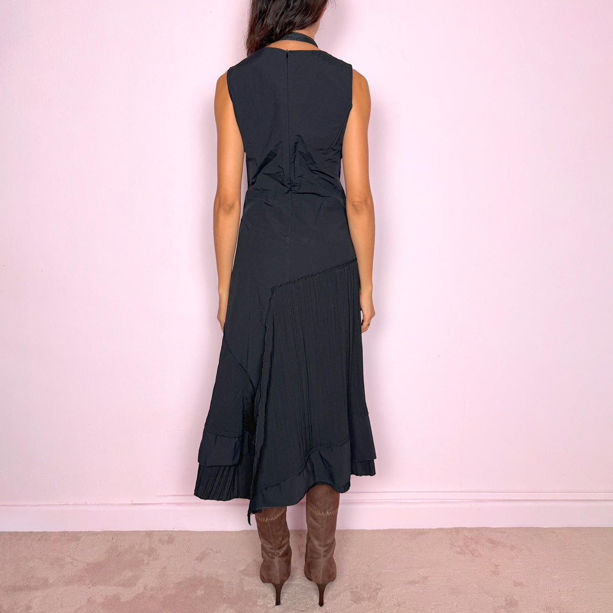 Vintage Black Midi Dress Asymmetric Deconstructed Avant Garde Y2K 2000s Size S