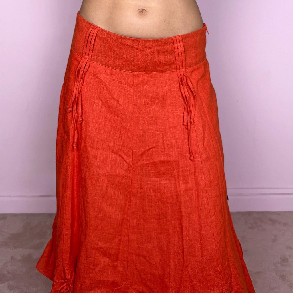 Vintage Red Midi Skirt Linen Layered Deconstructed Y2K 2000s Size S