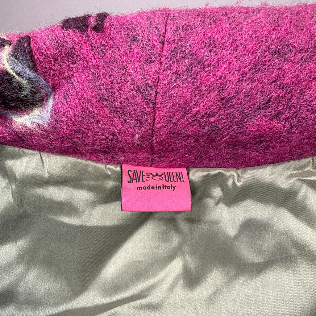 Vintage Wool Jacket Save the Queen Pink Purple Patchwork Y2K 2000s Size M