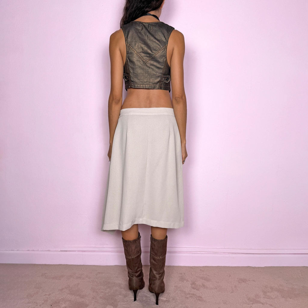 Vintage Beige Midi Skirt Pleated Wrap Deconstructed Avant Garde 90s Y2K 2000s Size M