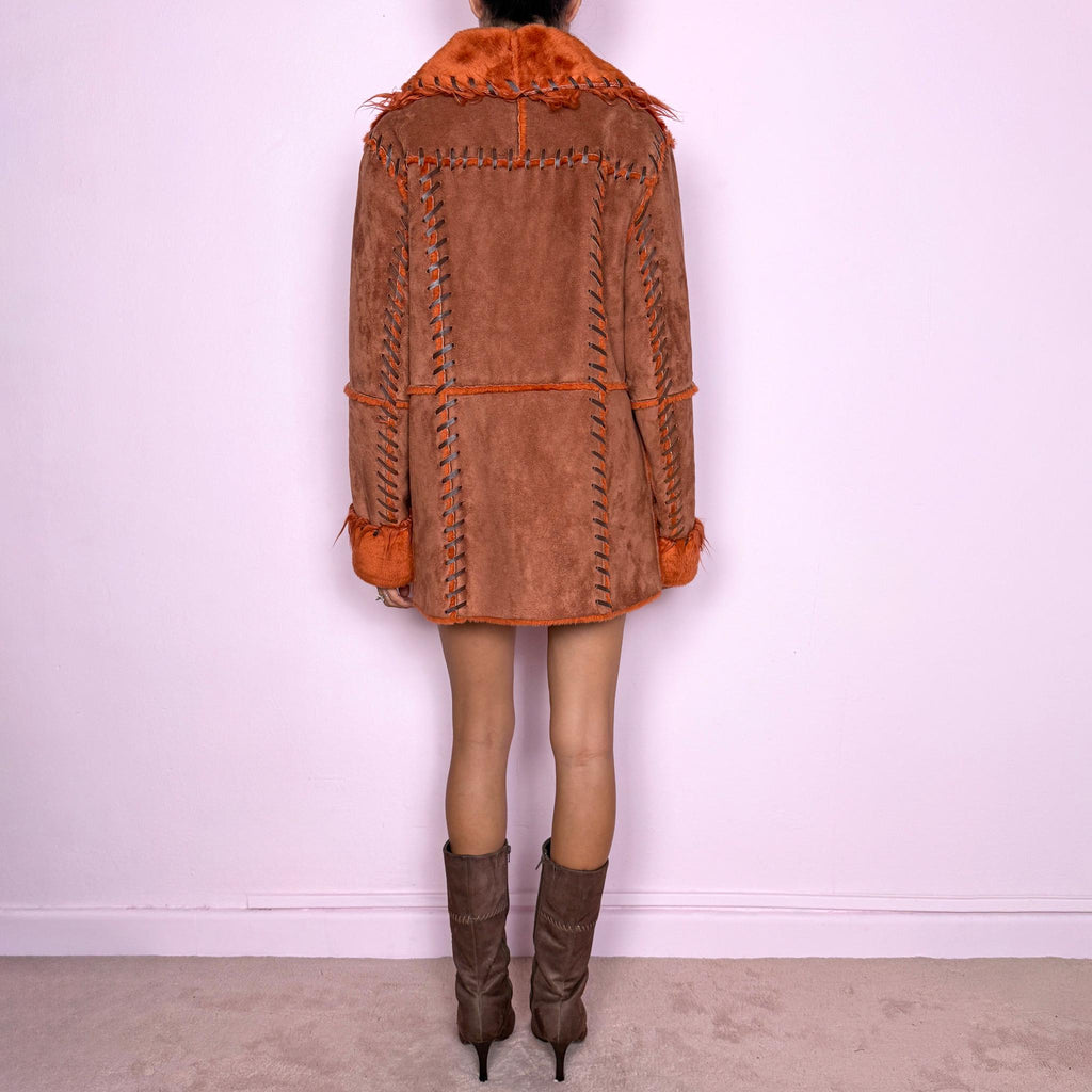 Vintage Penny Lane Coat Rust Orange Faux Fur Suede Y2K 2000s Size L