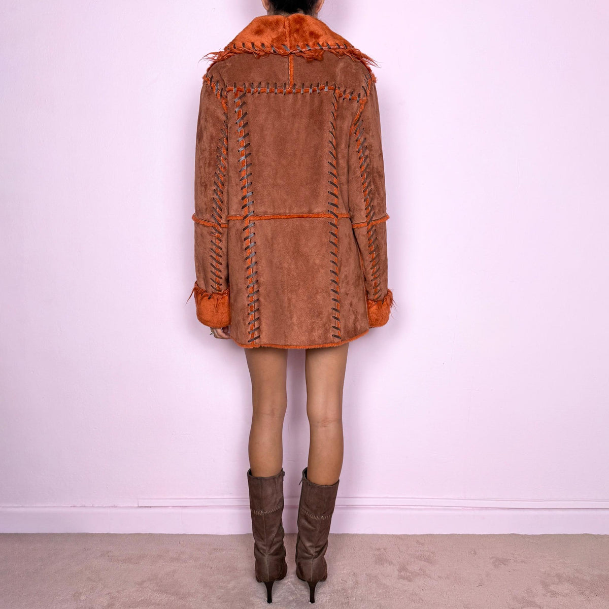 Vintage Penny Lane Coat Rust Orange Faux Fur Suede Y2K 2000s Size L