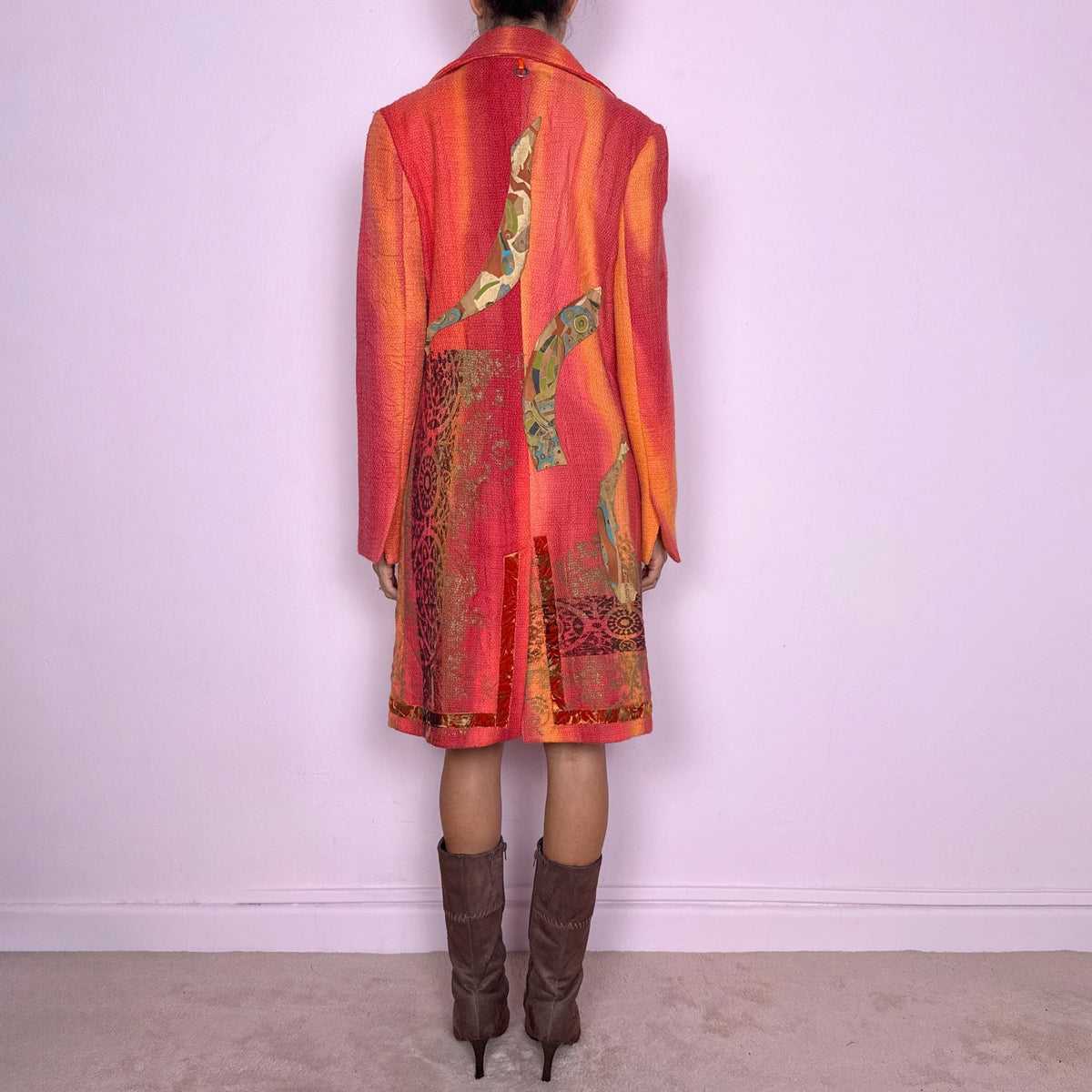 Vintage Wool Coat Save the Queen Red Orange Maximalist Y2K 2000s Size S