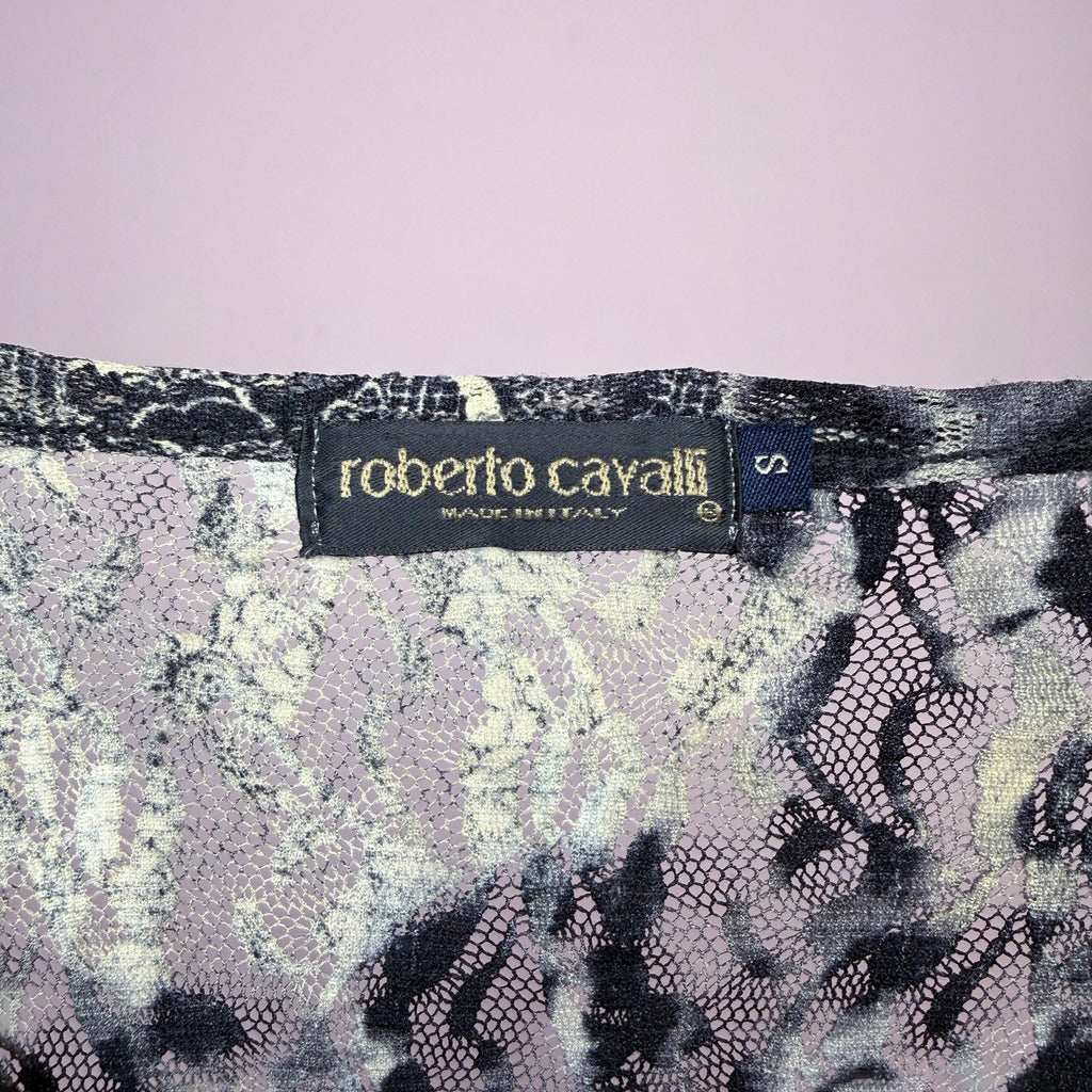 Vintage Lace Top Roberto Cavalli Animal Print Sheer Designer Y2K 2000s Size S