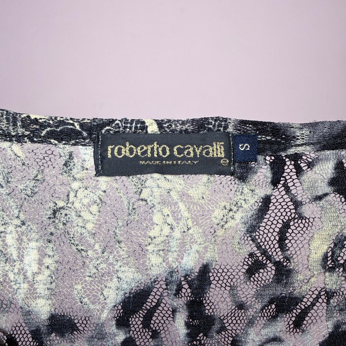 Vintage Lace Top Roberto Cavalli Animal Print Sheer Designer Y2K 2000s Size S