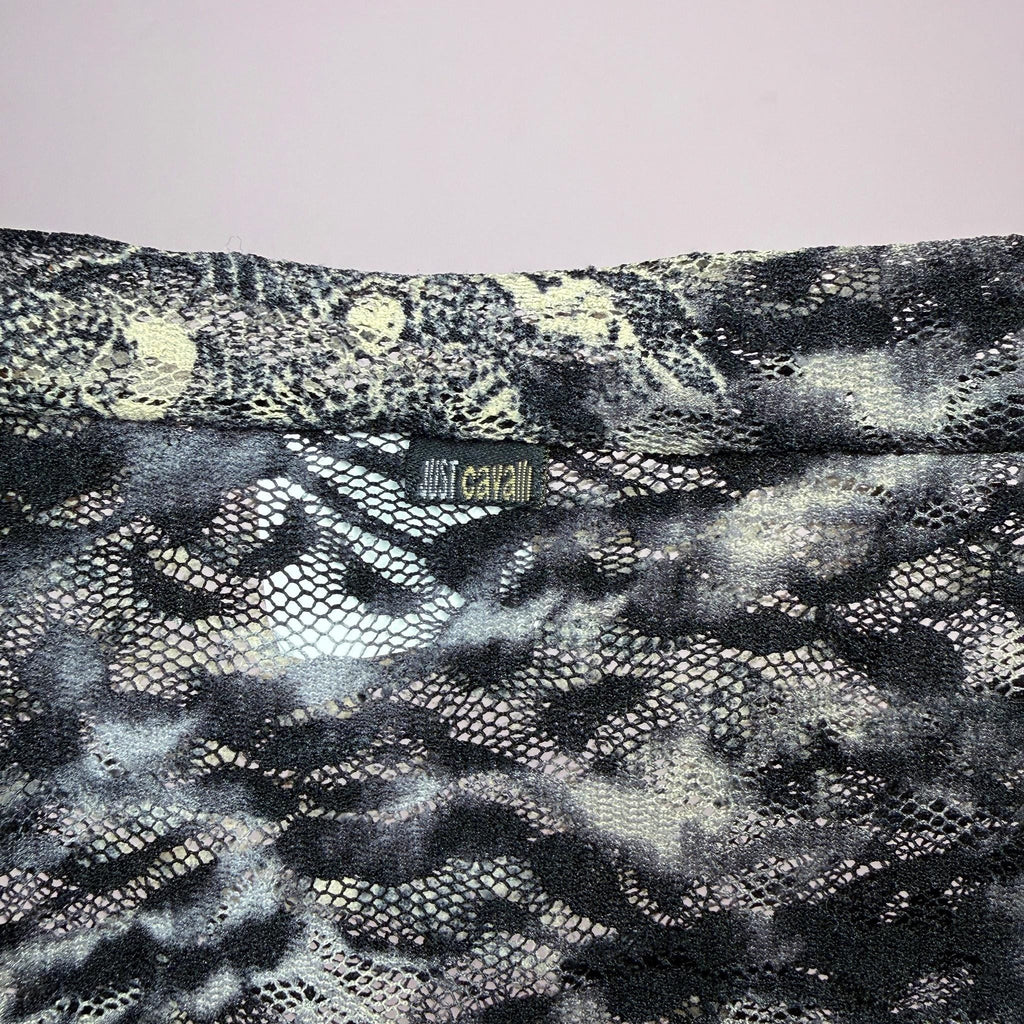 Vintage Lace Top Roberto Cavalli Animal Print Sheer Designer Y2K 2000s Size S